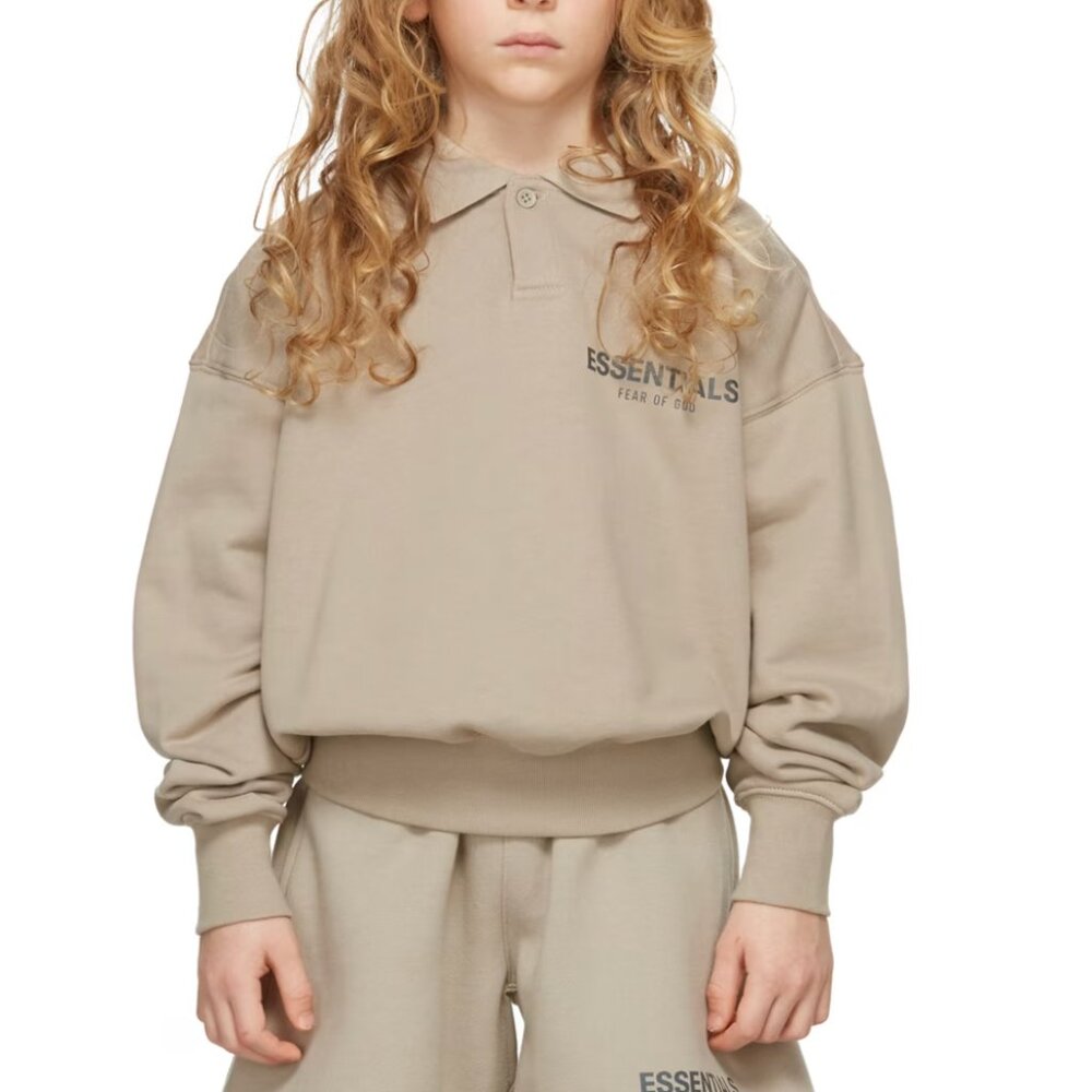 Fear of God ESSENTIALS Kids - Tan French Terry Long Sleeve Polo (Size 12Y)